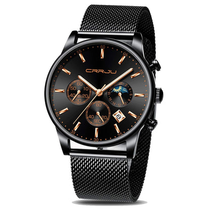 HOTCRRJU Men's Fashion Casual Watches Auto Date Chronograph Watch Men Nice Work Watches Waterproof 30M Full Steel Quartz with Mesh Strap