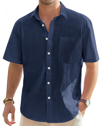 HOTJ.VER Mens Linen Shirt Short Sleeve Button Down Casual Summer Shirts | Cotton Linen, Untucked, Big Tall, from Beach Camp Vacation, Cruise Fishing, Work Office, to Wedding Party Family, with Pocket