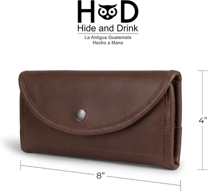 HOTHide & Drink, Full Grain Leather Snap Clutch Wallet for Women, Money Holder and Card Organizer with Zippered Pouch, Handmade, Bourbon Brown