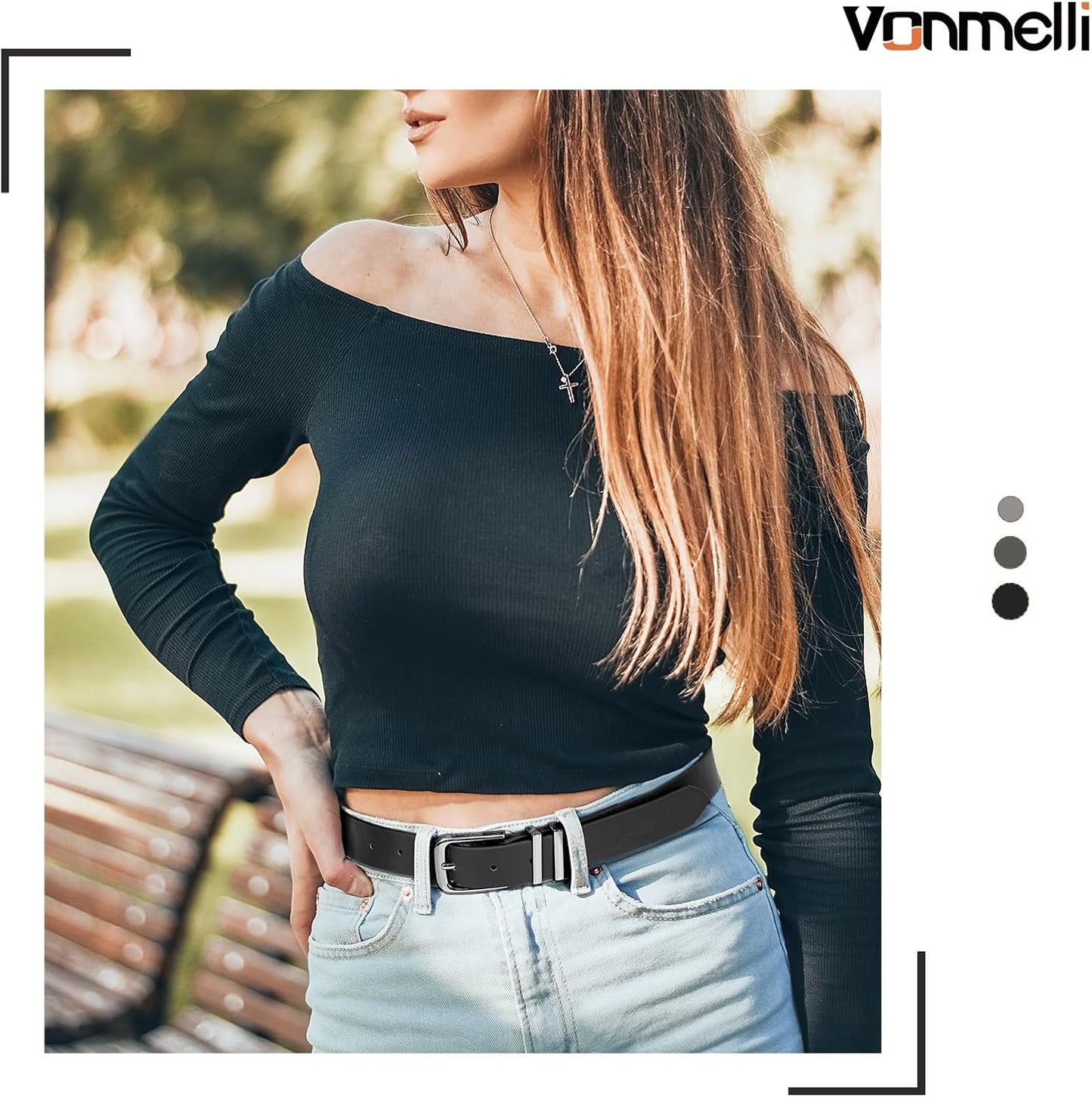 HOTVONMELLI Women's Soft Faux Leather Belt for Jeans Pants Dress Fashion Ladies Waist Belt with Gold/Silvery Buckle