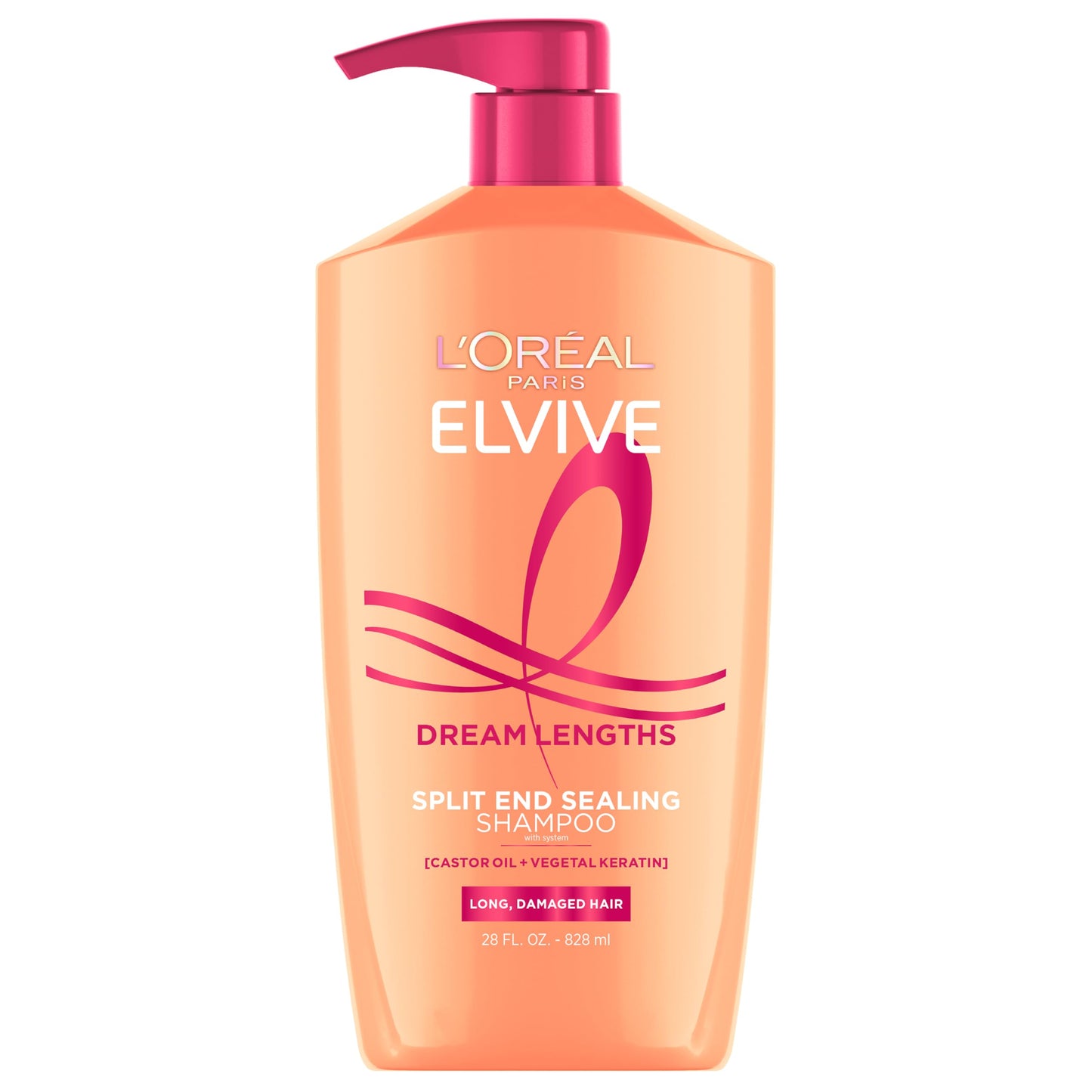 HOTL'Oreal Paris Elvive Dream Lengths Shampoo and Conditioner Set, Seals Split Ends, Hydrating & Strengthening Hair Repair, Fine Castor Oil and Vitamins B3 and B5, 56 Fl Oz Set