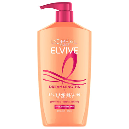 HOTL'Oreal Paris Elvive Dream Lengths Shampoo and Conditioner Set, Seals Split Ends, Hydrating & Strengthening Hair Repair, Fine Castor Oil and Vitamins B3 and B5, 56 Fl Oz Set