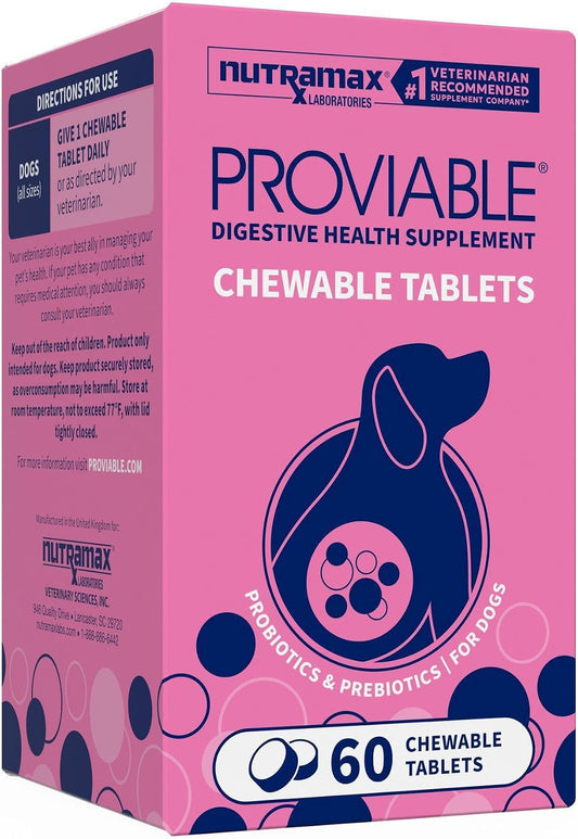 HOTNutramax Proviable Probiotics for Dogs, Daily Digestive Health Supplement with Multiple Strains of Bacteria, Dog Probiotics Plus Prebiotics, 60 Chewable Tablets