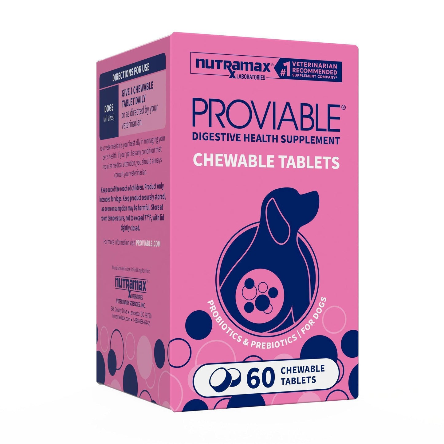 HOTNutramax Proviable Probiotics for Dogs, Daily Digestive Health Supplement with Multiple Strains of Bacteria, Dog Probiotics Plus Prebiotics, 60 Chewable Tablets