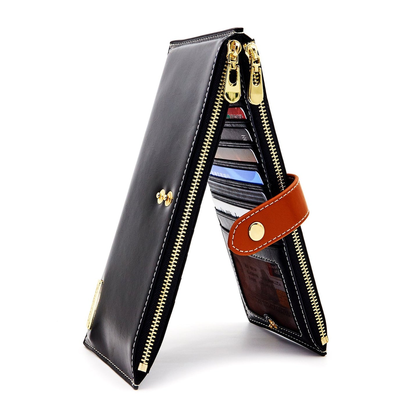 HOTANDOILT Women's Genuine Leather Wallet RFID Blocking Credit Card Holder Zipper Purse Cell Phone Handbag