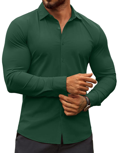 HOTCOOFANDY Men's Muscle Fit Dress Shirts Wrinkle-Free Long Sleeve Casual Button Down Shirts