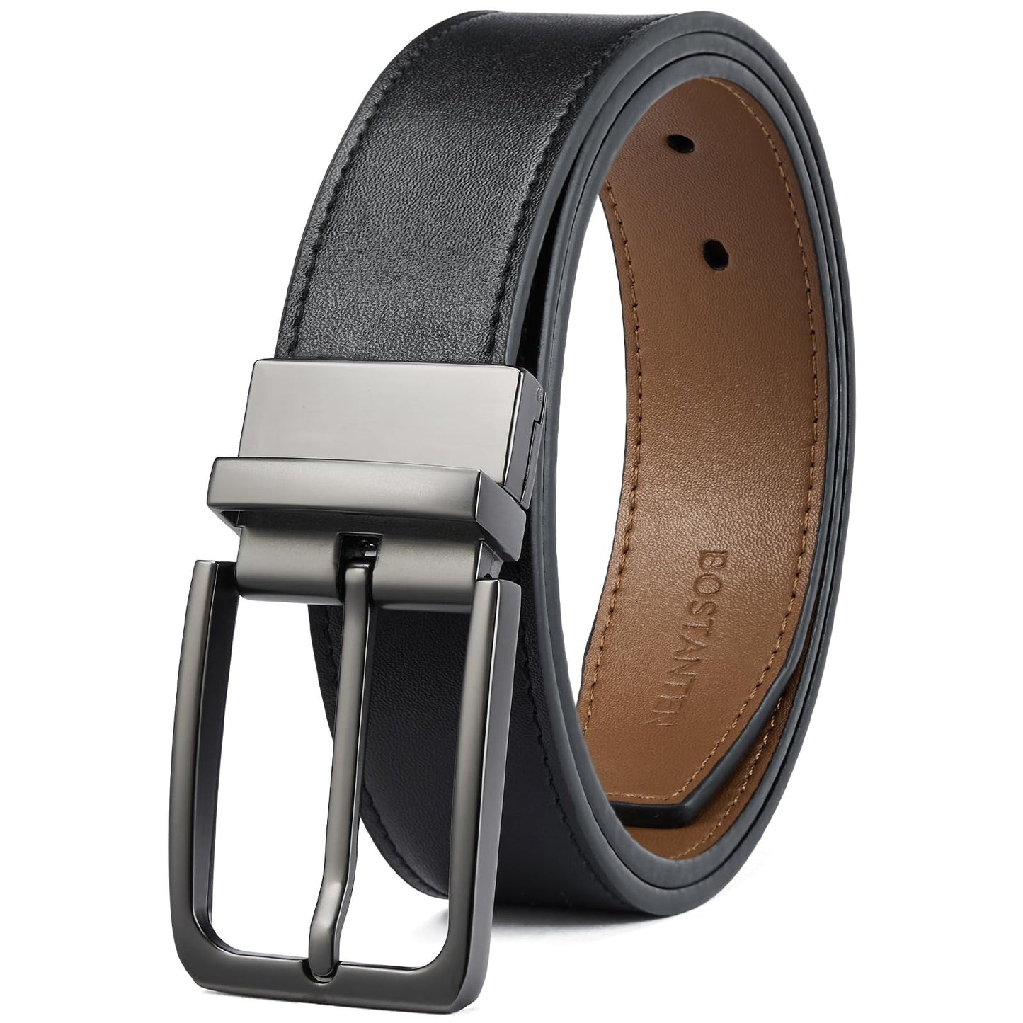 HOTBOSTANTEN Belt Men Leather Reversible Belts for Men 1 3/8" for Casual Golf Dress Pants, Two-in-One Belt Gift
