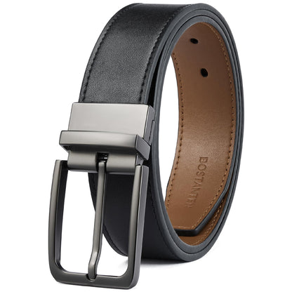 HOTBOSTANTEN Belt Men Leather Reversible Belts for Men 1 3/8" for Casual Golf Dress Pants, Two-in-One Belt Gift