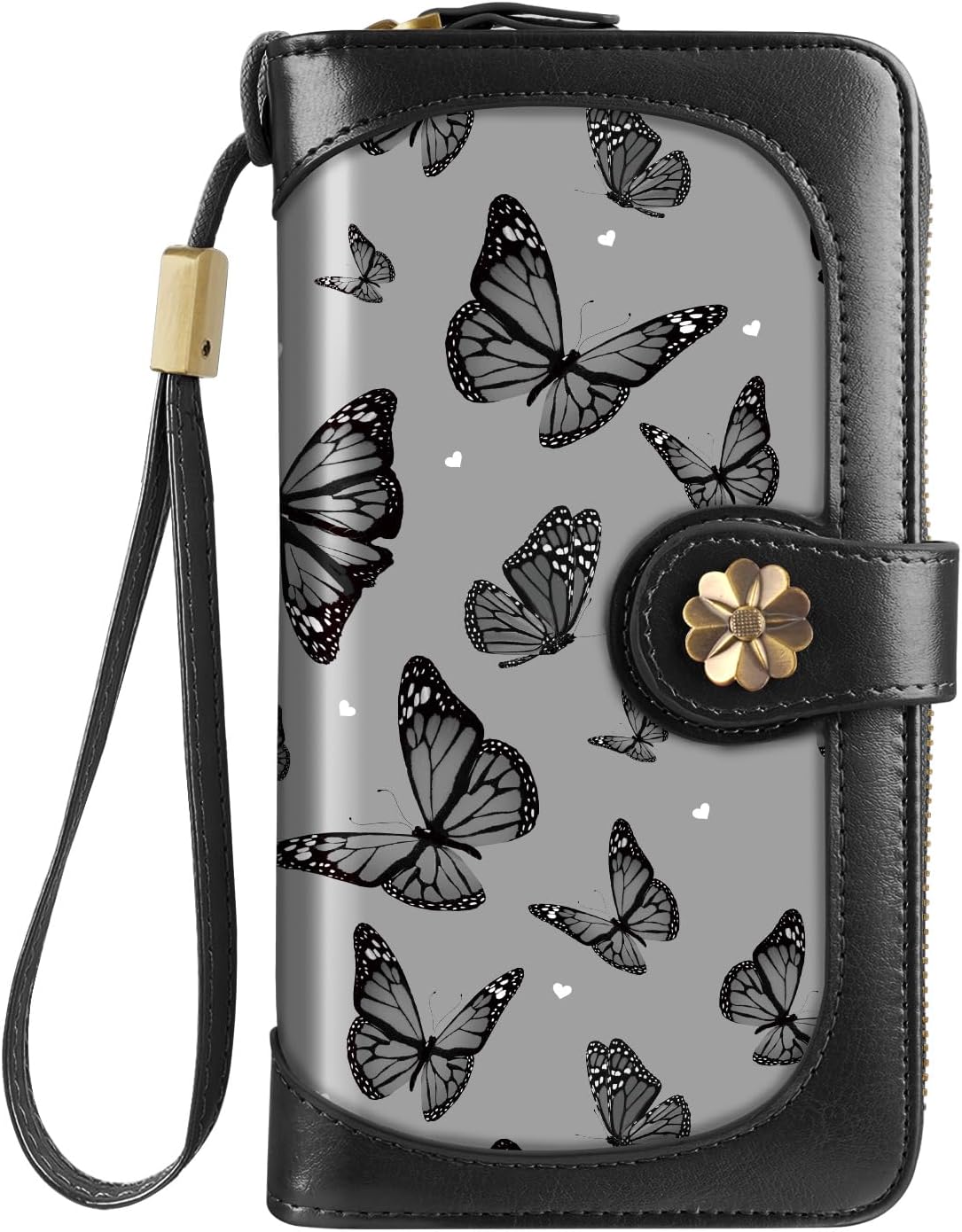 HOTCoco Rossi Black Butterfly Wallet for Women Large Capacity Card Holder Wristlet