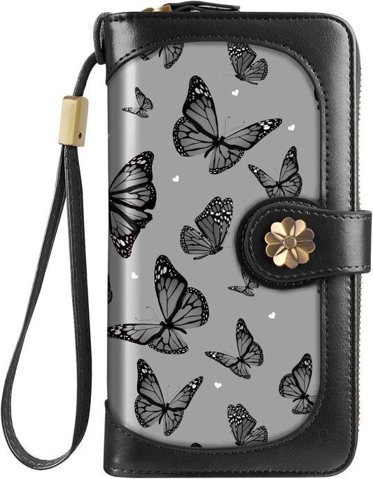 HOTCoco Rossi Black Butterfly Wallet for Women Large Capacity Card Holder Wristlet