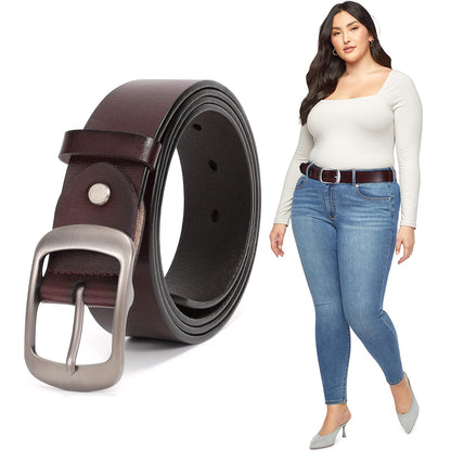 HOTJASGOOD Plus Size Women Leather Belt Black Casual Waist Belt for Jeans Pants with Metal Pin Buckle