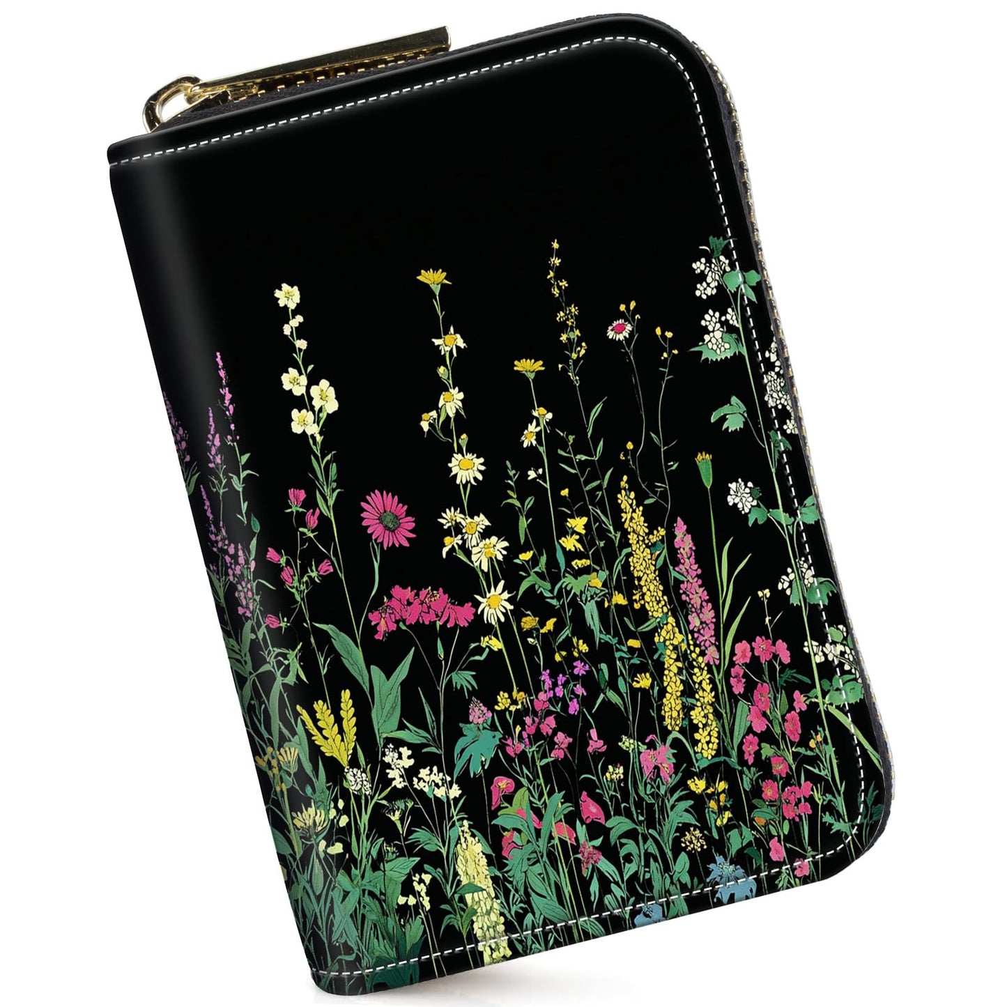 HOTCredit Card Holder for Women Men,RFID Blocking Small Card Case Wallet with Zipper,Leather Pocket Business Card Accordion Wallet-Green Dragonfly