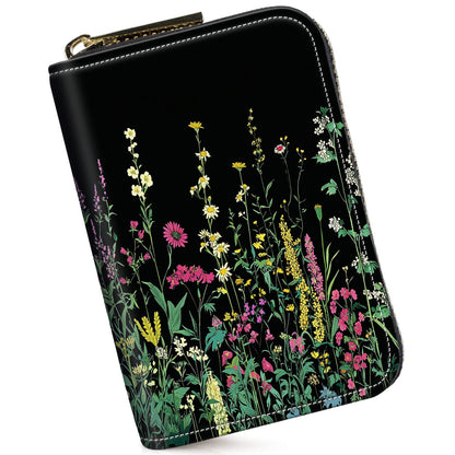 HOTCredit Card Holder for Women Men,RFID Blocking Small Card Case Wallet with Zipper,Leather Pocket Business Card Accordion Wallet-Green Dragonfly