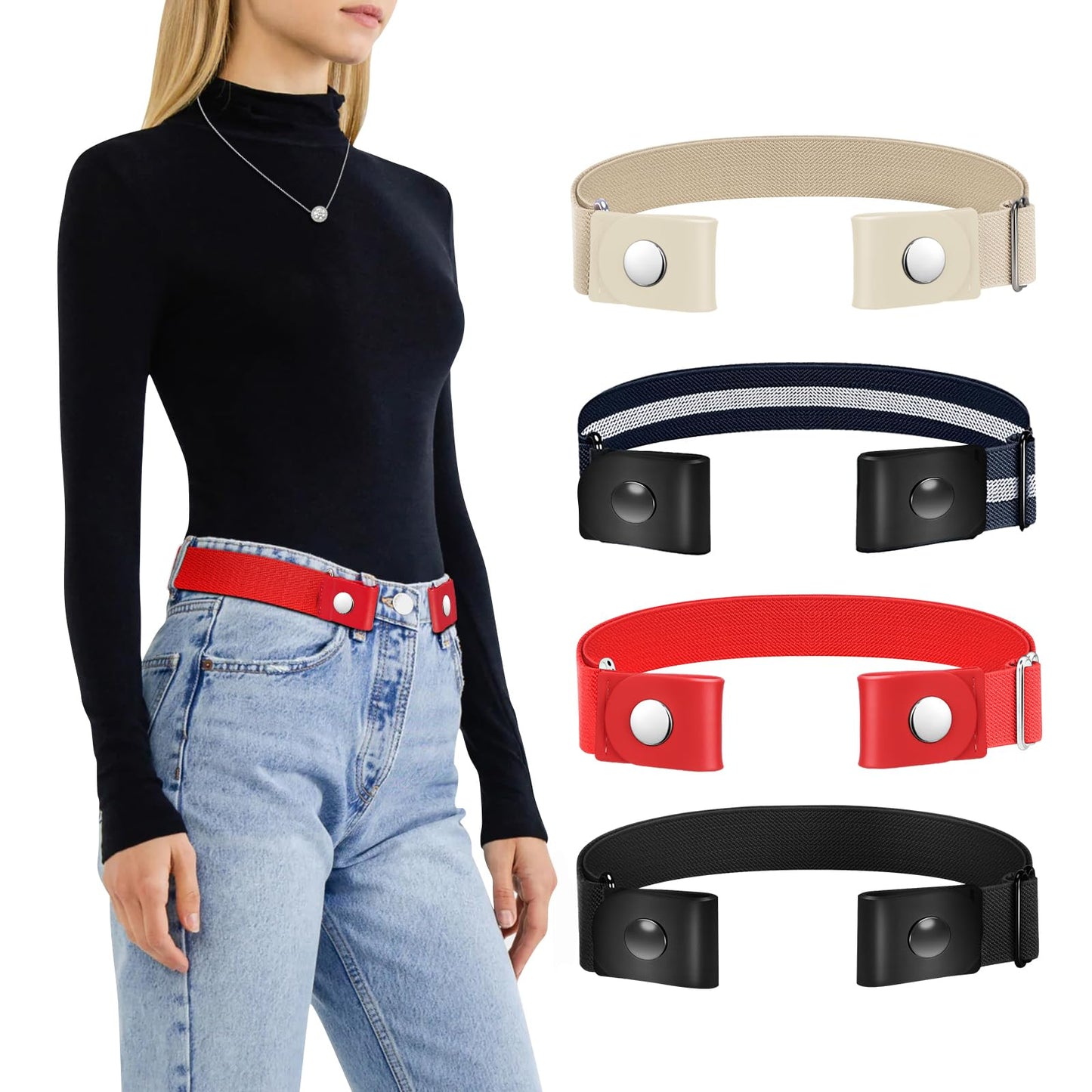 HOTTOURZOO Belts for Women/Men Buckle Free Elastic Belt Invisible No Buckle Stretch Waist Belt For Jean Pants,Dresses,No Bulge