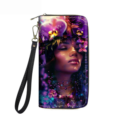 HOTWomen's Large Capacity Wallet PU Leather Double Zipper Clutch Purse Multifunctional Wallet with Removable Wristlet Strap for Smart Phone/Coin/Card/Cash, Flower Butterfly