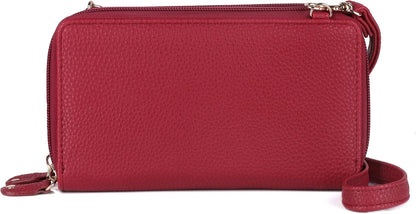 HOTJulia Buxton RFID Blocking Wallet on a String for Women - Compact Crossbody Bag with Removable Wristlet Strap, 15 Card Slots & Multiple Zip Pockets, Black