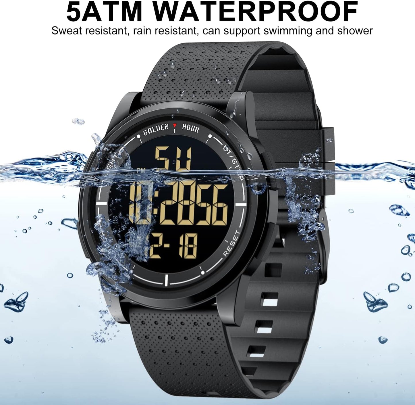 HOTGOLDEN HOUR Ultra-Thin Minimalist Sports Waterproof Digital Watches Men with Wide-Angle Display Rubber Strap Wrist Watch for Men Women