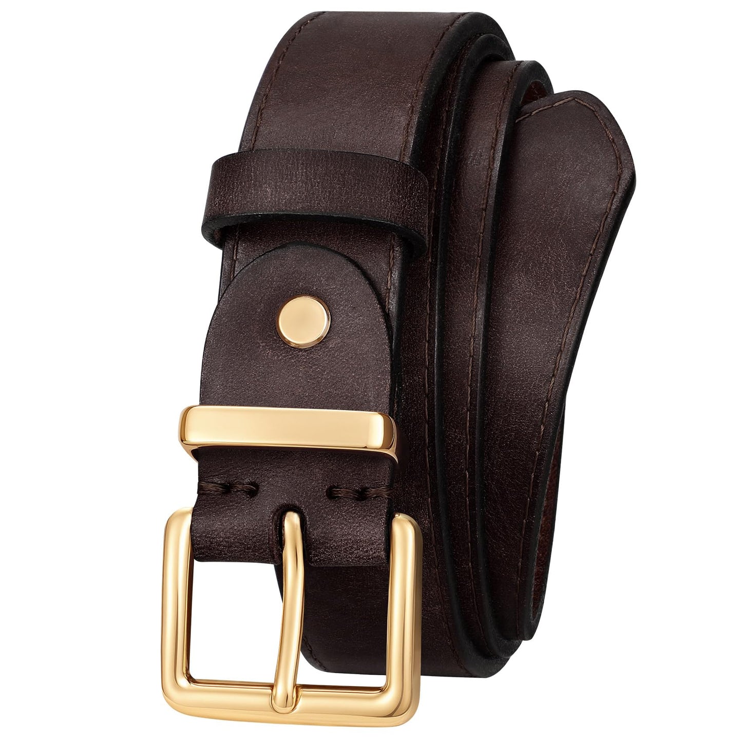 HOTWomen's Full Grain Leather Belt for Jeans Pants Real Genuine Leather Waist Belt with Matte Gold/Silver Buckle