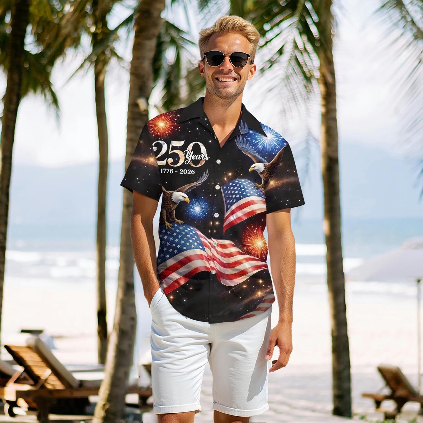 HOT250Th Anniversary USA Hawaiian Shirt for Men, 1776-2026 Patriotic Short Sleeve Shirt, Independence Day Gifts
