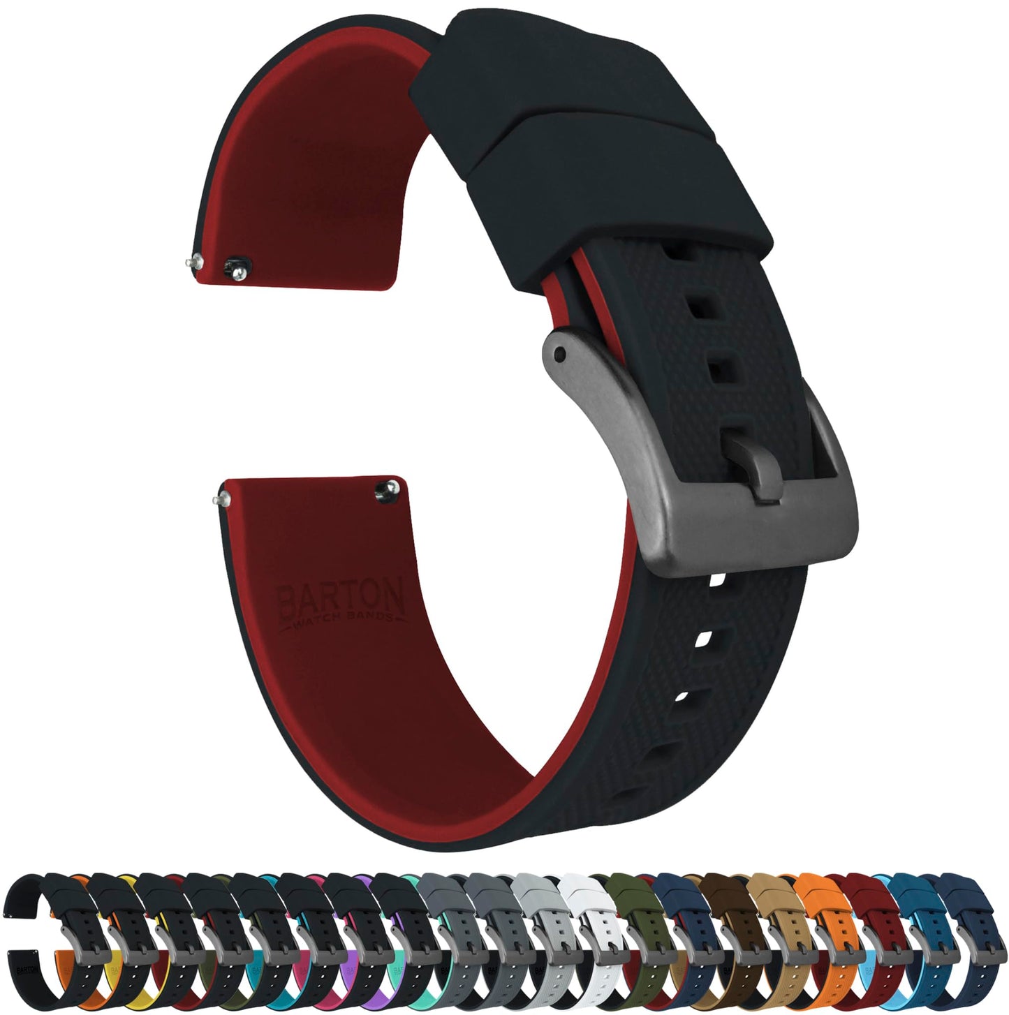 HOTBARTON Elite Silicone Watch Bands - Quick Release - Choose Strap Color & Buckle Color (Stainless Steel, Black PVD or Gunmetal Grey) - 18mm, 20mm, 22mm & 24mm Watch Straps