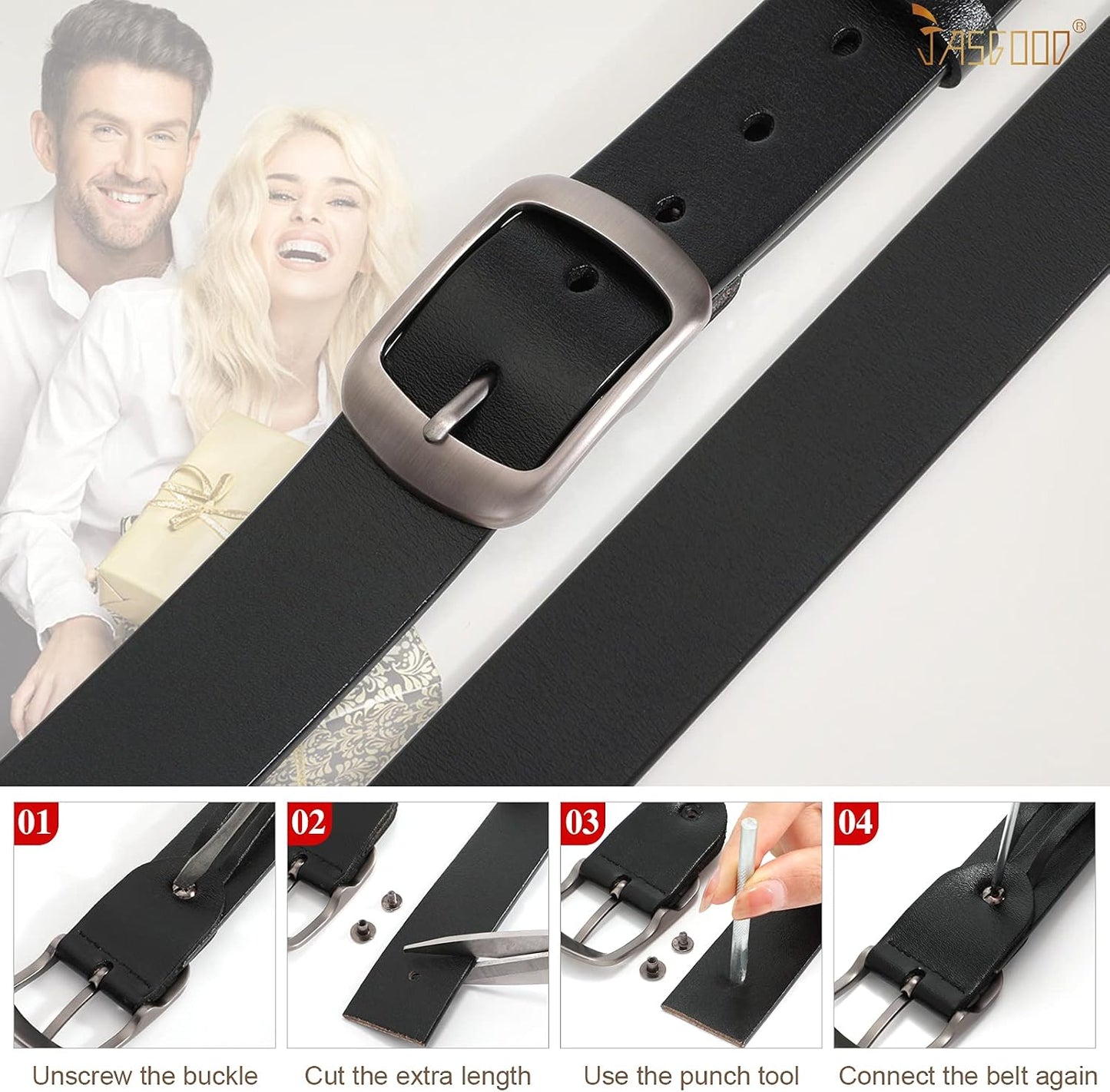 HOTJASGOOD Plus Size Women Leather Belt Black Casual Waist Belt for Jeans Pants with Metal Pin Buckle