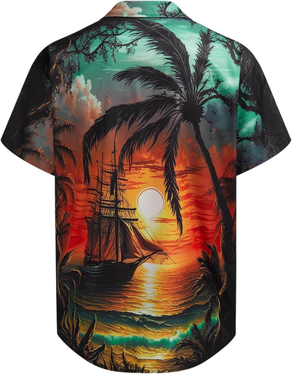 HOTHardaddy Men's Hawaiian Shirt Short Sleeves Coconut Printed Button Down Summer Beach Casual Shirts
