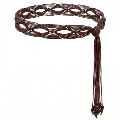 HOTWHIPPY Boho Braided Belt for Women Western Belt With Hand-Woven Wax Rope Country Tassel Belts for Dress, 2" Wide