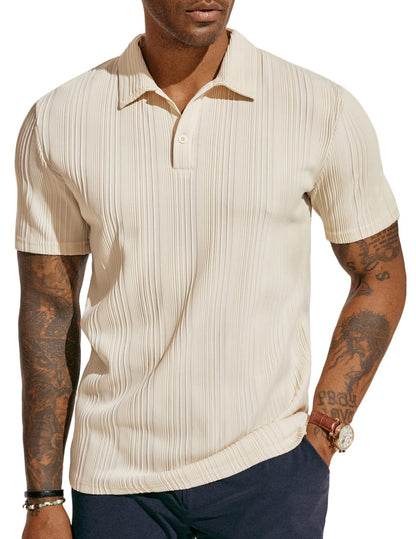 HOTPJ PAUL JONES Mens Polo Shirts Textured Knit Polo Stretchy Regular Fit Collared Golf Shirts