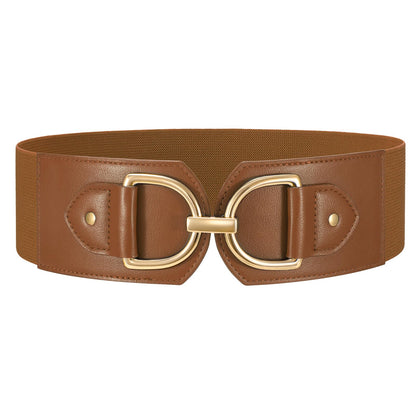 HOTWERFORU Women Elastic Wide Waist Belts for Dresses Fashion Wide Stretchy Belts for Women Big Gold Buckle Thick Dress Belt