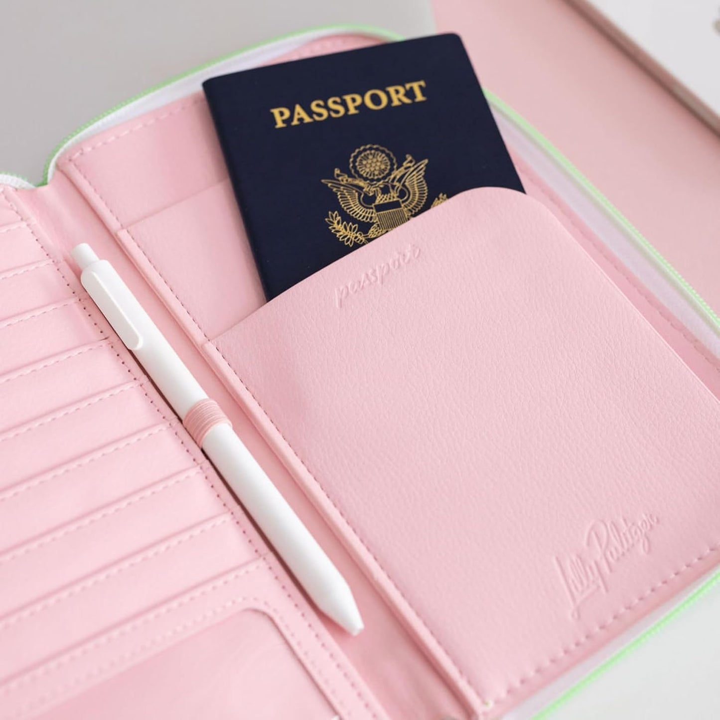 HOTLilly Pulitzer Leatherette Travel Wallet for Women, Passport Holder with ID Window, Card Slots and Interior Pockets, Lime Feeling Good