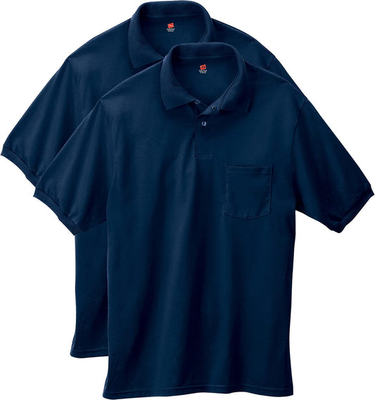 HOTHanes Men's Short Sleeve Jersey Pocket Polo (Pack of 2)