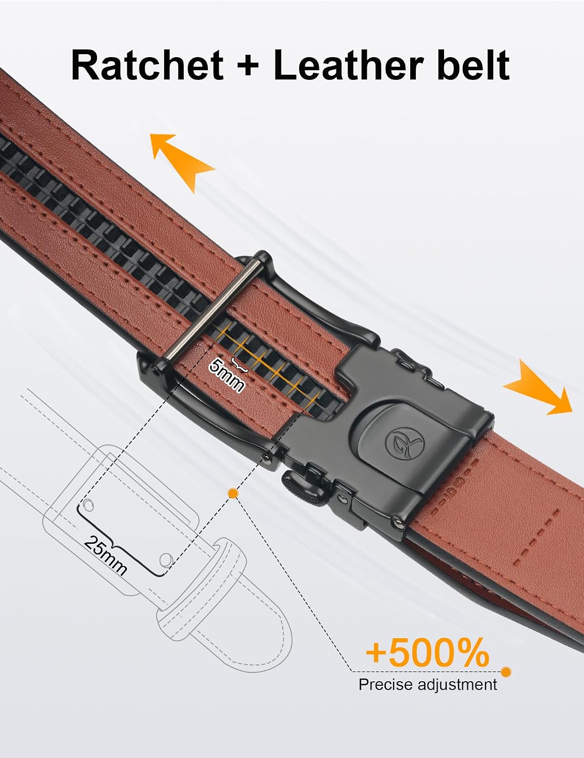 HOTJUKMO 1.5" (38mm) Leather Ratchet Belt for Men in Gift Box | Automatic Slide Buckle, Adjustable Trim to Fit