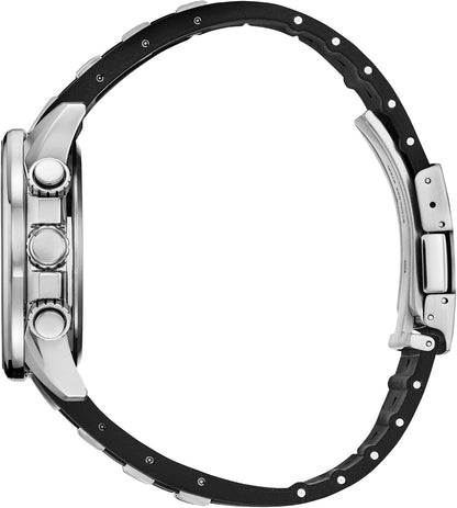 HOTCitizen Men's Eco-Drive Sport Luxury PCAT Watch, Stainless Steel & Polyurethane Strap, Chronograph, Atomic Timekeeping