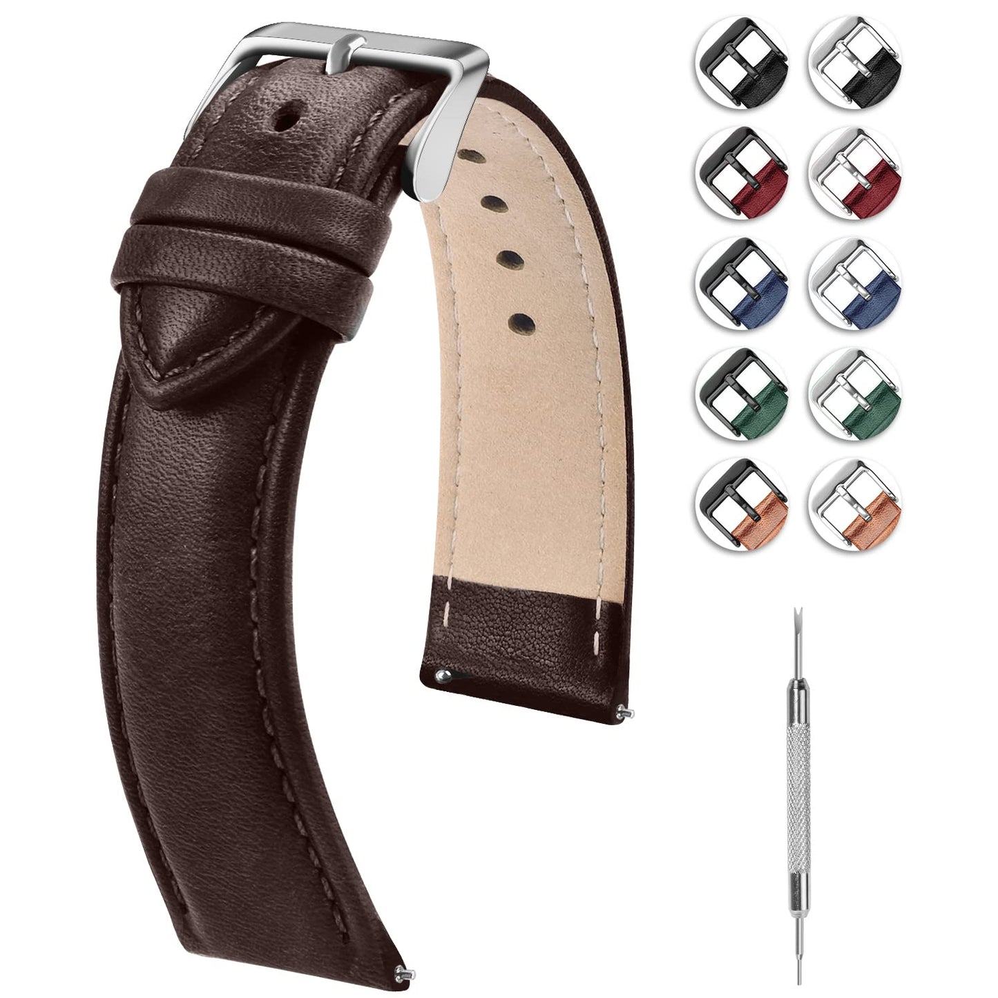 HOTFullmosa Watch Band, Quick Release Leather Watch Strap Compatible with Samsung Galaxy Garmin for Men Women, Replacement Bands Width 12mm 14mm 16mm 18mm 19mm 20mm 21mm 22mm 24mm | Quick Release Replacement Bands with Stainless Steel Metal Clasp, Genuine
