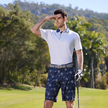 HOTGolf Shirts for Men Dry Fit Short Sleeve Print Performance Moisture Wicking Polo Shirt