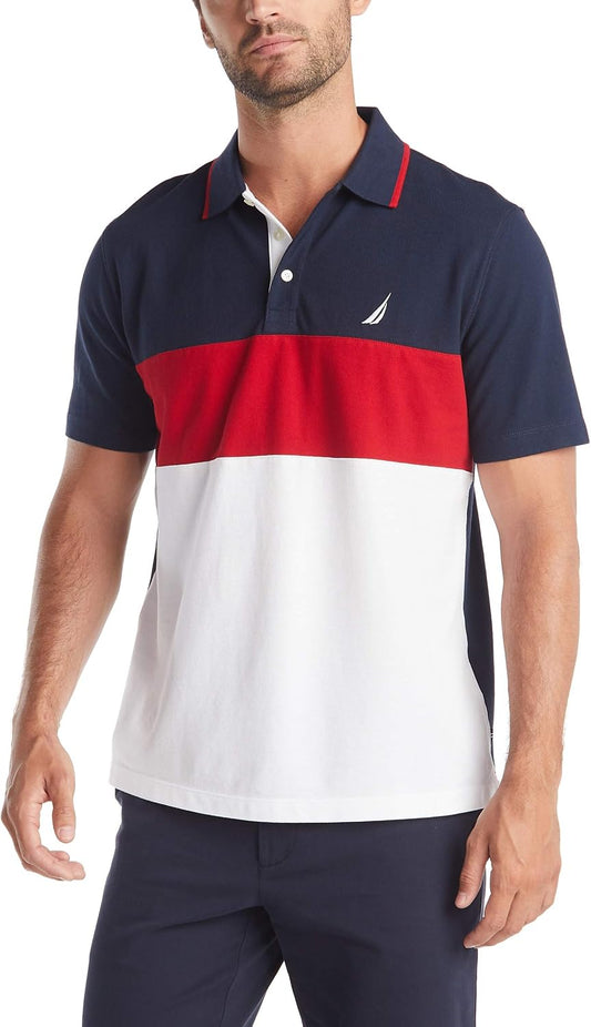 HOTNautica Men's Short Sleeve 100% Cotton Pique Color Block Polo Shirt