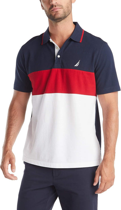 HOTNautica Men's Short Sleeve 100% Cotton Pique Color Block Polo Shirt