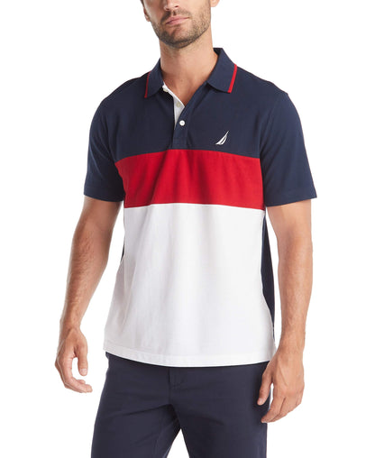 HOTNautica Men's Short Sleeve 100% Cotton Pique Color Block Polo Shirt