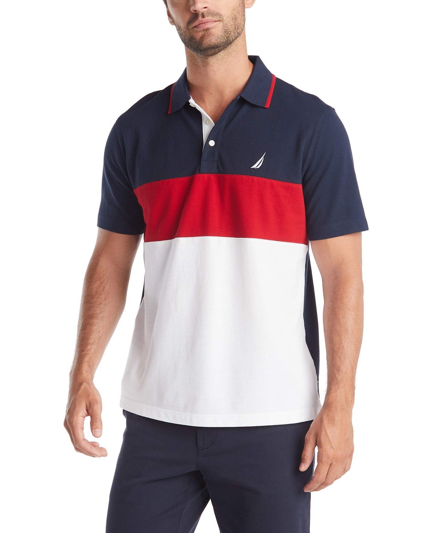 HOTNautica Men's Short Sleeve 100% Cotton Pique Color Block Polo Shirt