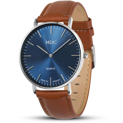 HOTInfantry MDC Mens Minimalist Dress Watch, Ultra Thin, Leather Band | 6.5mm Slim Case, Japanese Quartz, Business Casual Style, Easy Read Big Face, Gift Box for Him