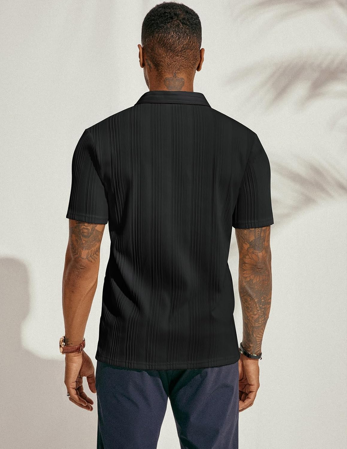 HOTPJ PAUL JONES Mens Polo Shirts Textured Knit Polo Stretchy Regular Fit Collared Golf Shirts