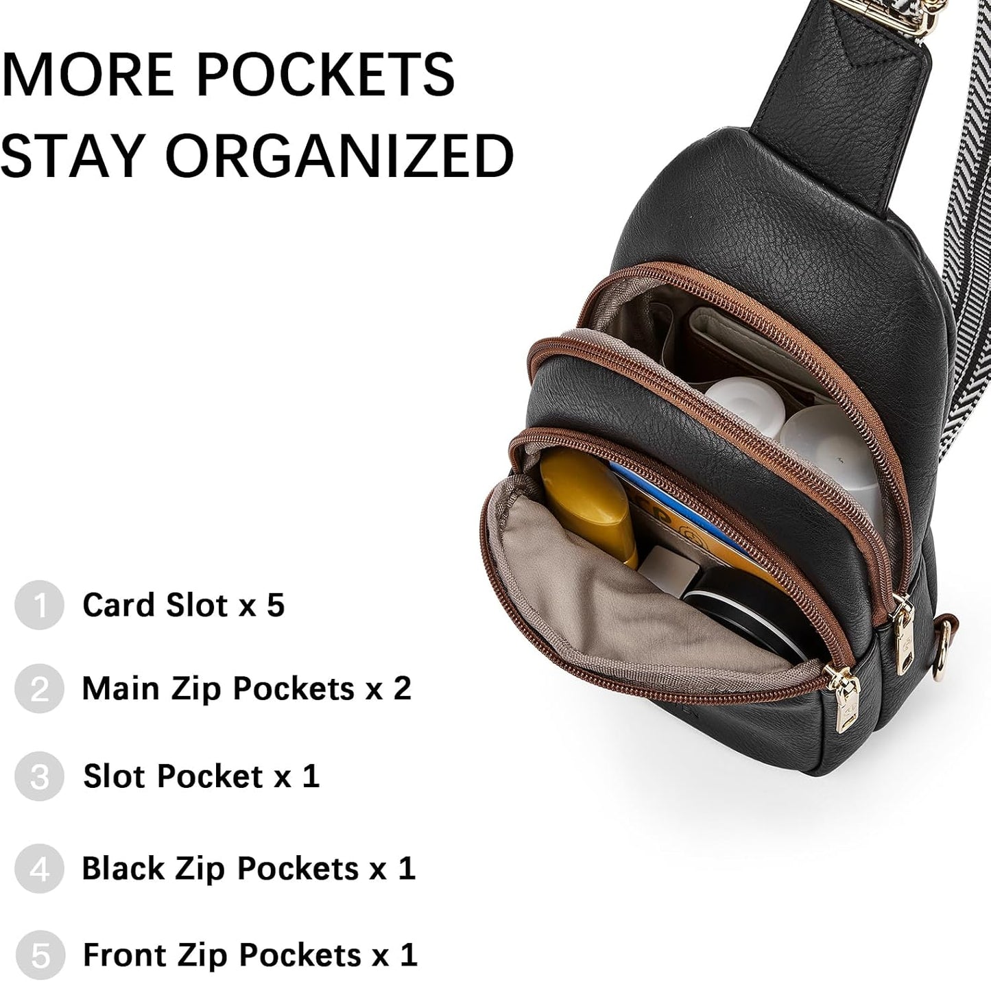 HOTBOSTANTEN Sling Bag for Women Leather Crossbody Bags Fanny Pack Chest Bag for Travel
