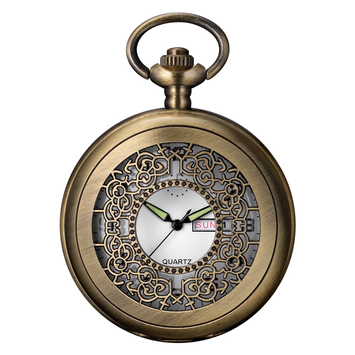 HOTBOSHIYA Smooth Quartz Pocket Watches for Men Classic Arabic Digital Luminous Dial & Day Date Pocket Watch with Chain Christmas Graduation Birthday Gifts