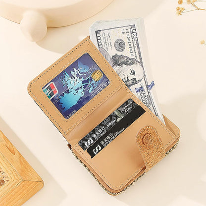 HOTCork Small Wallet for Women, Leather RFID Blocking Leather Purse for Ladies | Bifold Zipper Wallet with Credit Card Holder, ID Window for Female Teen