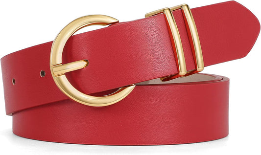 HOTWHIPPY Women Leather Belt Fashion Design belt Gold Buckle Ladies Belt for Jeans Pants Dresses