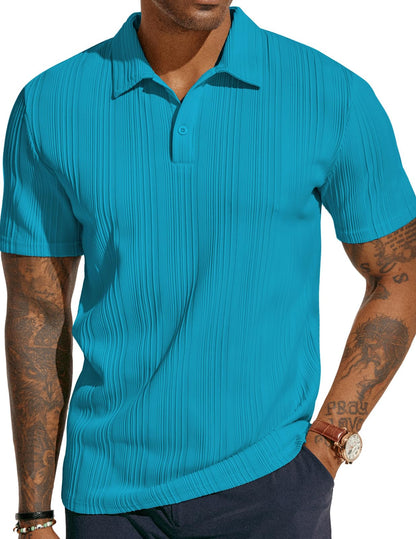 HOTPJ PAUL JONES Mens Polo Shirts Textured Knit Polo Stretchy Regular Fit Collared Golf Shirts