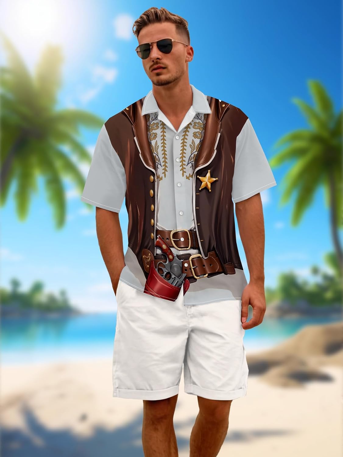 HOTDFZ Funny Hawaiian Shirts for Men Summer Beach Short Sleeve Button Down Shirt Theme Party Shirt
