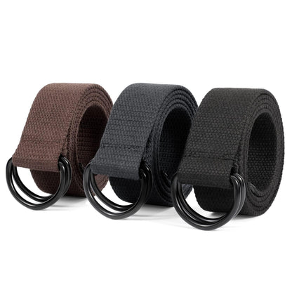 HOTJASGOOD Men Canvas Belt Web Fabric Casual Belt with Black Double D-ring 1 1/2" Wide Set of 2