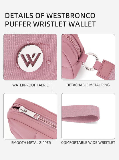 HOTWESTBRONCO Puffer Wristlet Wallet for Women – RFID Blocking Quilted Nylon Phone Wallet, Zipper Card Holder & Makeup Pouch