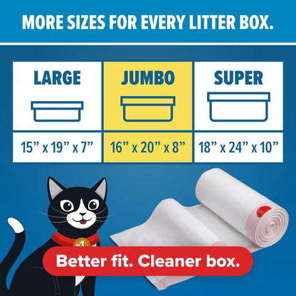HOTJonny Cat Litter Box Liners: Heavy Duty - Tear & Leak Resistant - Drawstring Close - Jumbo, 15 Count